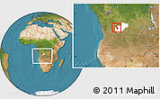 Satellite Location Map of Cuango, highlighted parent region, within the entire country