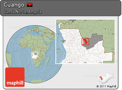 Savanna Style Location Map of Cuango, highlighted country, highlighted parent region, hill shading
