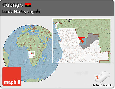Savanna Style Location Map of Cuango, highlighted country, highlighted parent region, hill shading