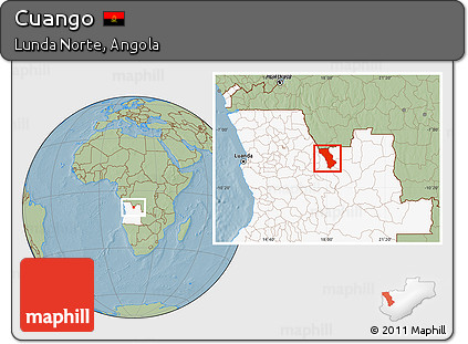 Savanna Style Location Map of Cuango, highlighted country, hill shading