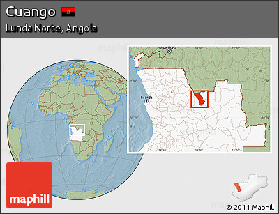 Savanna Style Location Map of Cuango, highlighted country, hill shading
