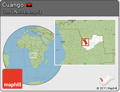 Savanna Style Location Map of Cuango, highlighted parent region