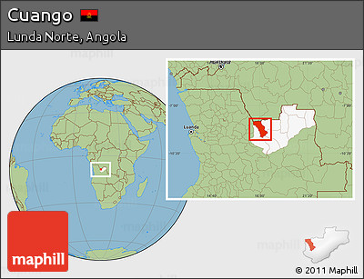 Savanna Style Location Map of Cuango, highlighted parent region