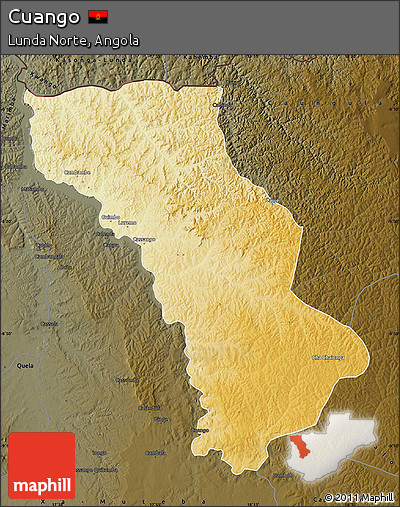 Physical Map of Cuango, darken
