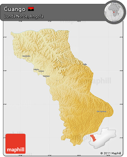 Physical Map of Cuango, single color outside