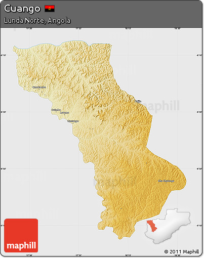 Physical Map of Cuango, single color outside