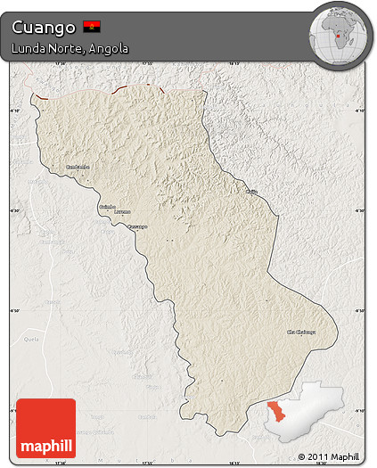 Shaded Relief Map of Cuango, lighten
