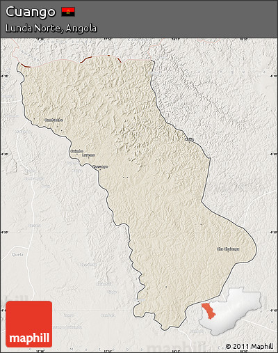 Shaded Relief Map of Cuango, lighten