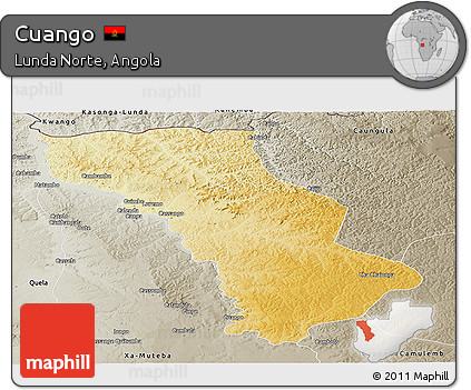 Physical Panoramic Map of Cuango, semi-desaturated