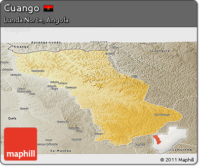 Physical Panoramic Map of Cuango, semi-desaturated
