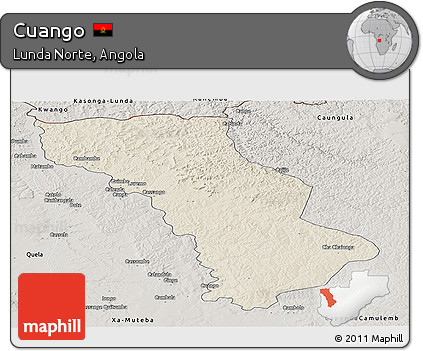 Shaded Relief Panoramic Map of Cuango, semi-desaturated