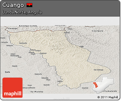Shaded Relief Panoramic Map of Cuango, semi-desaturated