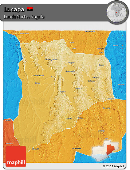 Physical 3D Map of Lucapa, political outside