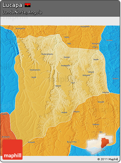 Physical 3D Map of Lucapa, political outside