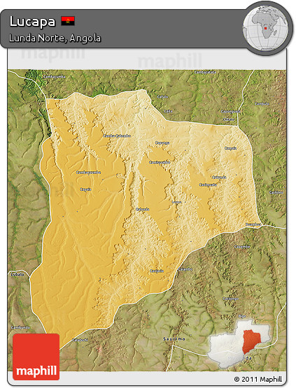 Physical 3D Map of Lucapa, satellite outside
