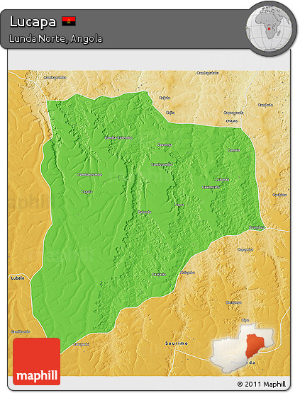 Political 3D Map of Lucapa, physical outside