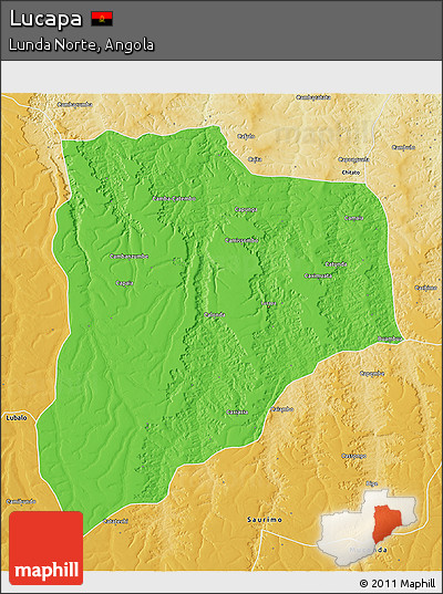 Political 3D Map of Lucapa, physical outside