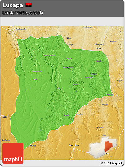 Political 3D Map of Lucapa, physical outside