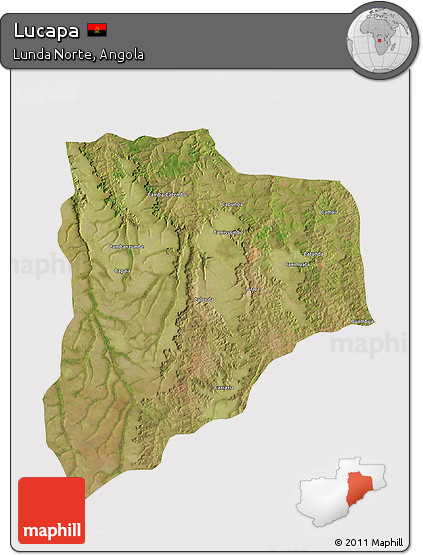 Satellite 3D Map of Lucapa, cropped outside