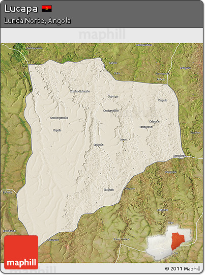 Shaded Relief 3D Map of Lucapa, satellite outside