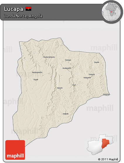 Shaded Relief 3D Map of Lucapa, single color outside