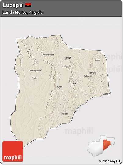 Shaded Relief 3D Map of Lucapa, single color outside