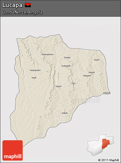 Shaded Relief 3D Map of Lucapa, single color outside