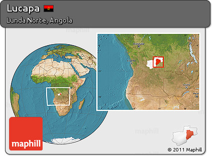 Satellite Location Map of Lucapa, highlighted parent region, within the entire country