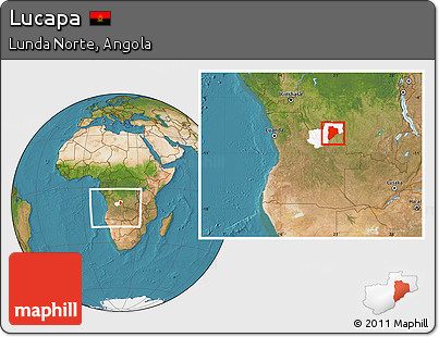 Satellite Location Map of Lucapa, highlighted parent region, within the entire country