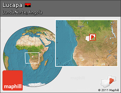 Satellite Location Map of Lucapa, highlighted parent region, within the entire country