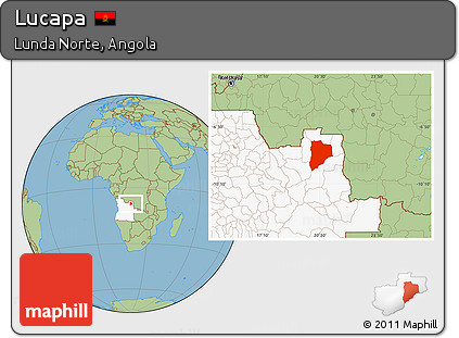 Savanna Style Location Map of Lucapa, highlighted country
