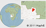 Savanna Style Location Map of Lucapa, highlighted country, hill shading