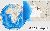 Shaded Relief Location Map of Lucapa, highlighted country, within the entire country