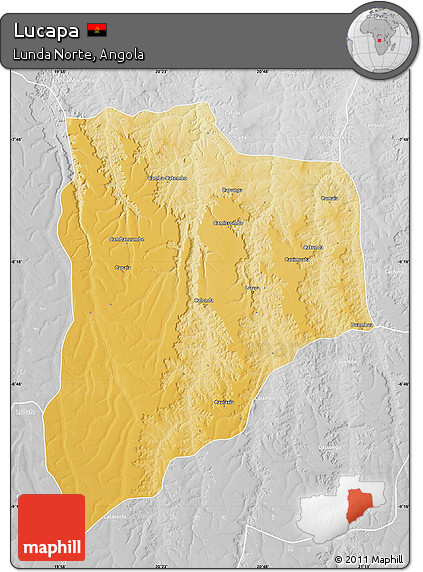 Physical Map of Lucapa, lighten, desaturated