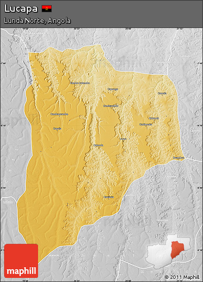 Physical Map of Lucapa, lighten, desaturated