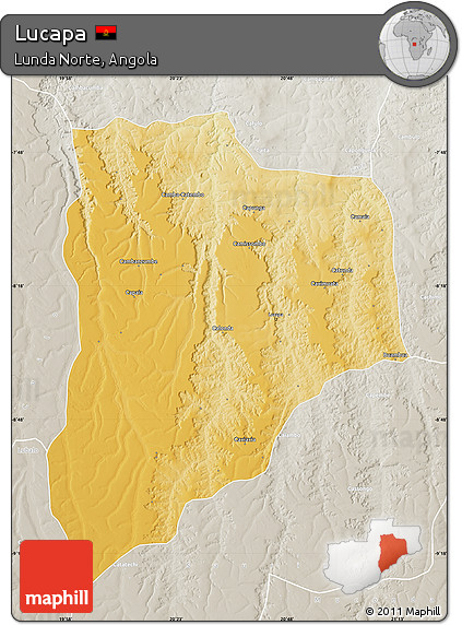 Physical Map of Lucapa, lighten, semi-desaturated