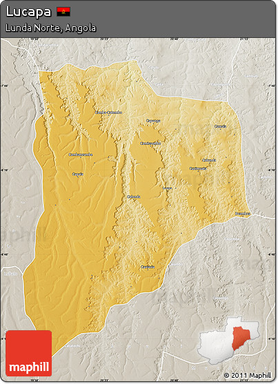 Physical Map of Lucapa, lighten, semi-desaturated