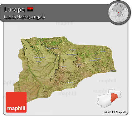 Satellite Panoramic Map of Lucapa, cropped outside