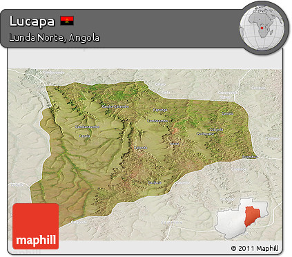 Satellite Panoramic Map of Lucapa, lighten