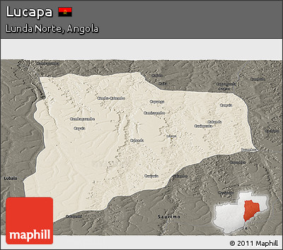 Shaded Relief Panoramic Map of Lucapa, darken
