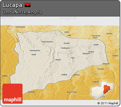 Shaded Relief Panoramic Map of Lucapa, physical outside