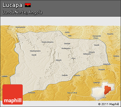 Shaded Relief Panoramic Map of Lucapa, physical outside