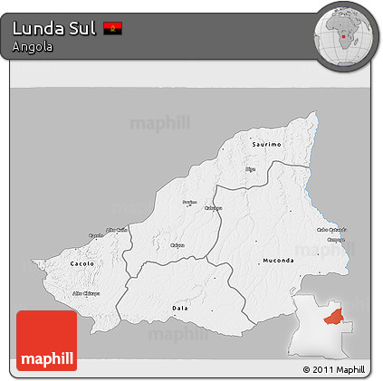 Gray 3D Map of Lunda Sul, single color outside