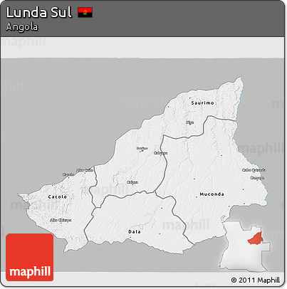 Gray 3D Map of Lunda Sul, single color outside