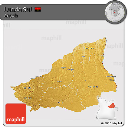 Physical 3D Map of Lunda Sul, cropped outside