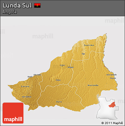 Physical 3D Map of Lunda Sul, cropped outside