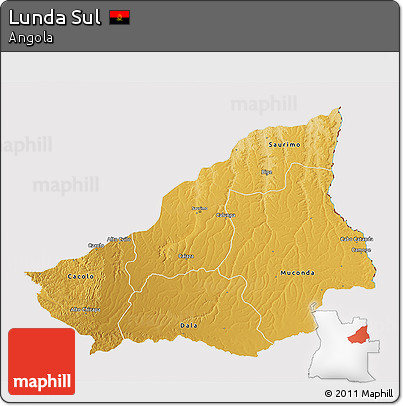 Physical 3D Map of Lunda Sul, cropped outside