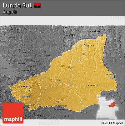 Physical 3D Map of Lunda Sul, darken, desaturated