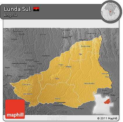 Physical 3D Map of Lunda Sul, darken, desaturated