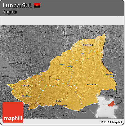Physical 3D Map of Lunda Sul, darken, desaturated